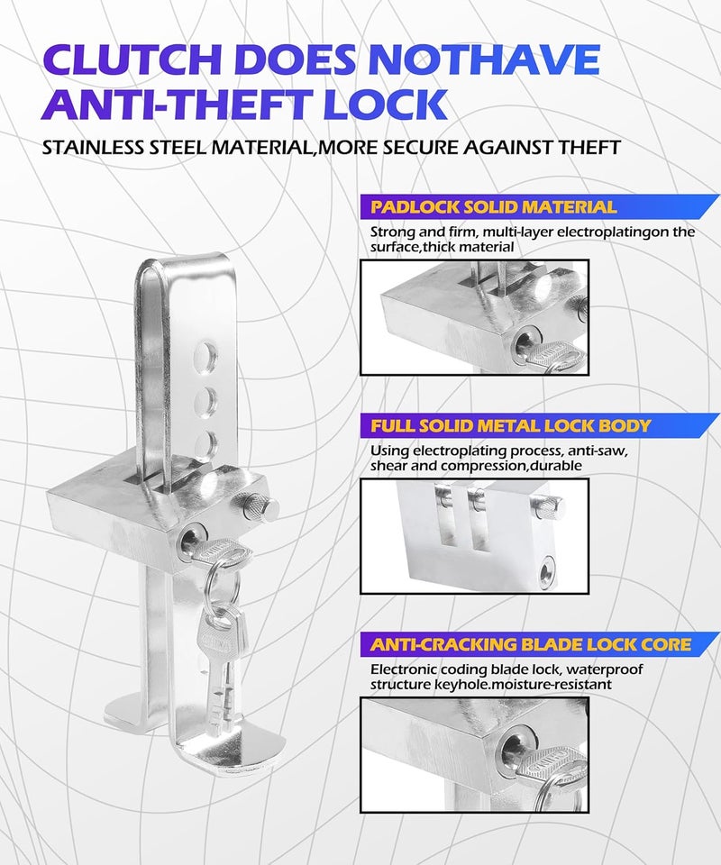 SCUARI Automobile Brake Clutch Car Lock,Anti Theft Car Device,Car Accessories Car Anti Theft Device,Stainless Steel Automobile Brake Throttle Pedal Lock with 3 Keys,Suitable for Cars,Trucks,Vans - Image 2